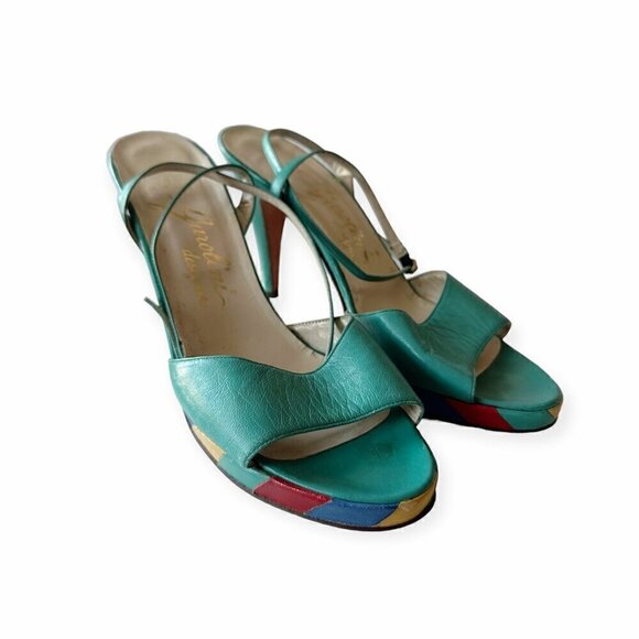 Vintage Garolini Ankle Strap Heel, Patchwork Platform,  Size 8N - Picture 14 of 14